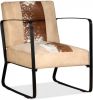 VIDAXL Loungestoel echt geitenleer en canvas cr&#xE8, me online kopen