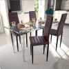 VidaXL Eetkamerset 4 bruine slim line stoelen en 1 glazen tafel online kopen