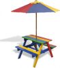 VidaXL Kinderpicknicktafel Met Banken En Parasol Hout Meerkleurig online kopen